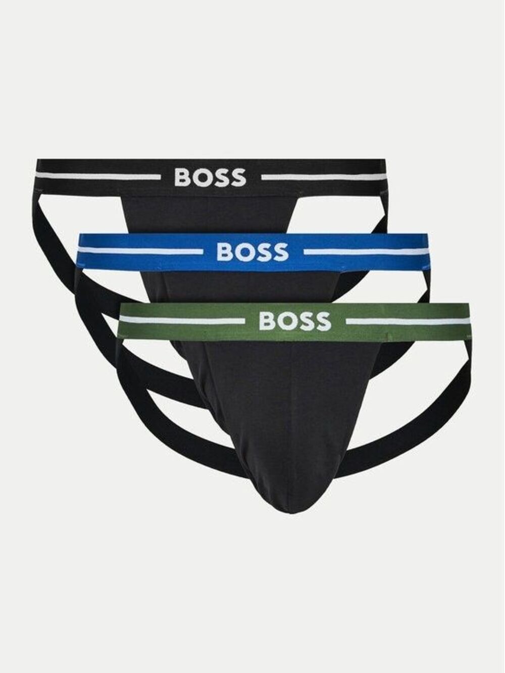 HUGO BOSS Jock Strap Mens XL Black 3-Pack Cotton Blend Logo Jockstrap